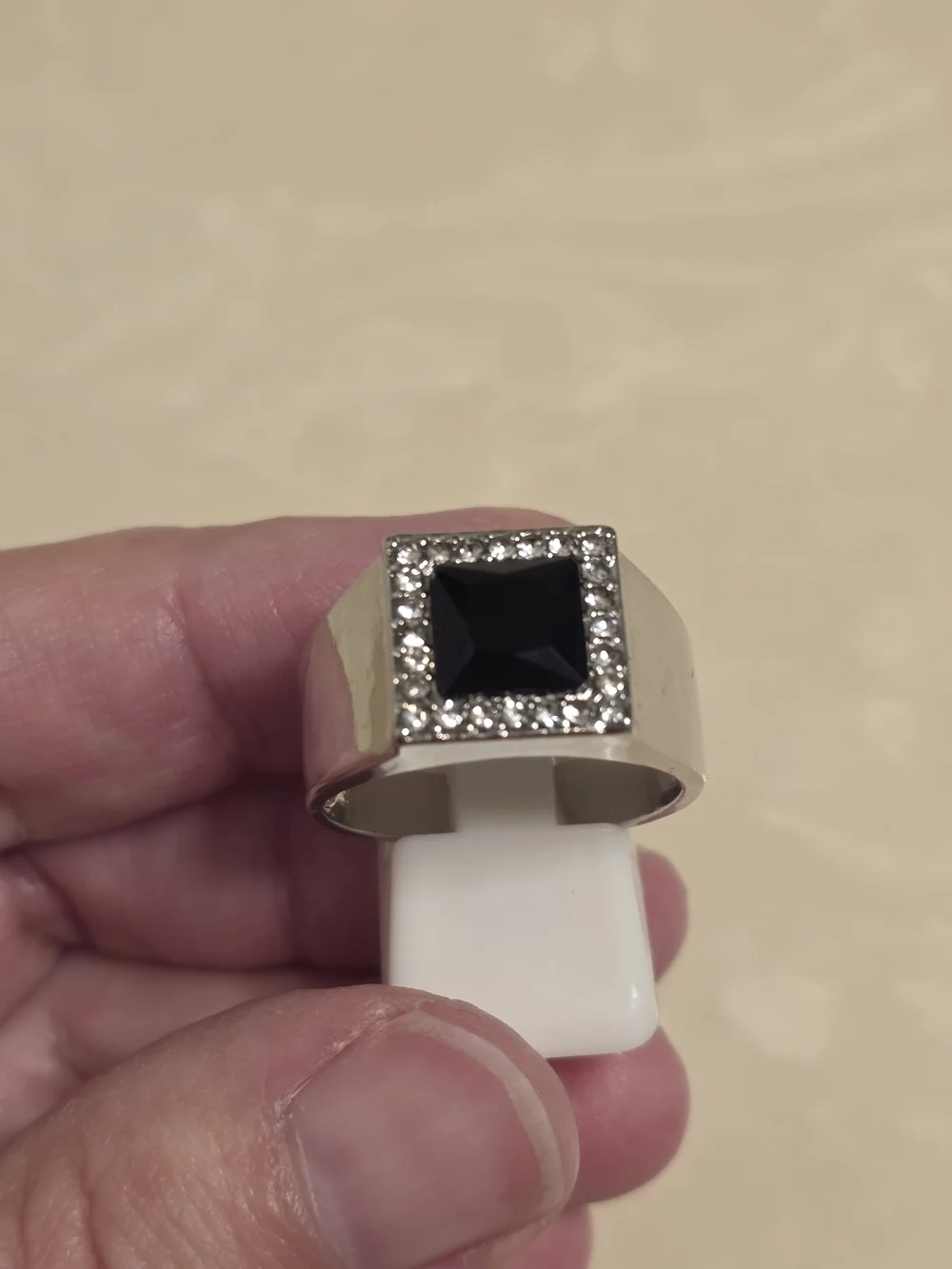 Men's Silver CZ and Onyx Ring Size 10
